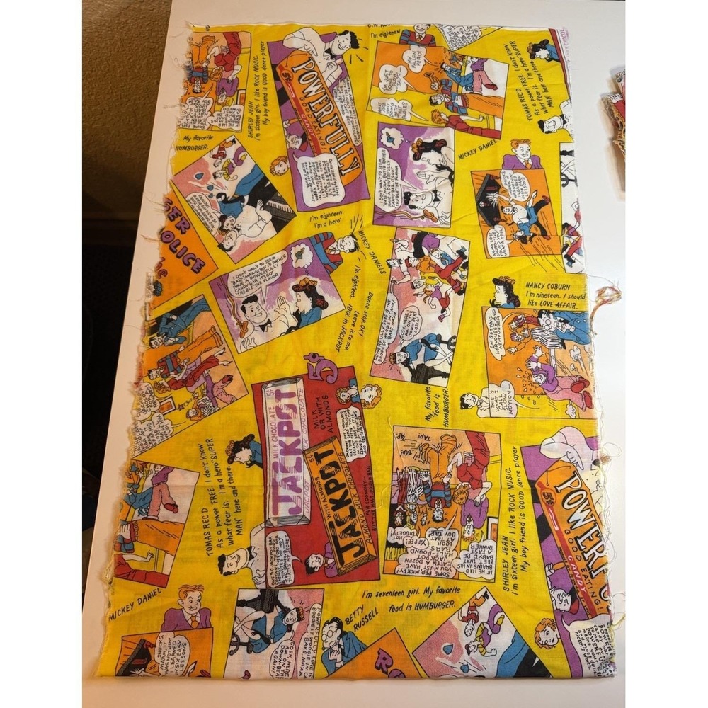 Vintage Nancy & Sluggo Comic Strip Fabric Panel Novelty Print Remnants Rare!